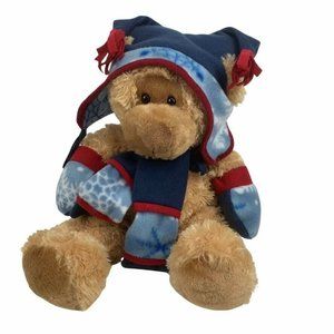 HugFun Int'l Winter Stuffed Teddy Bear Plush Tasseled Hat Ear Flaps Gloves Scarf